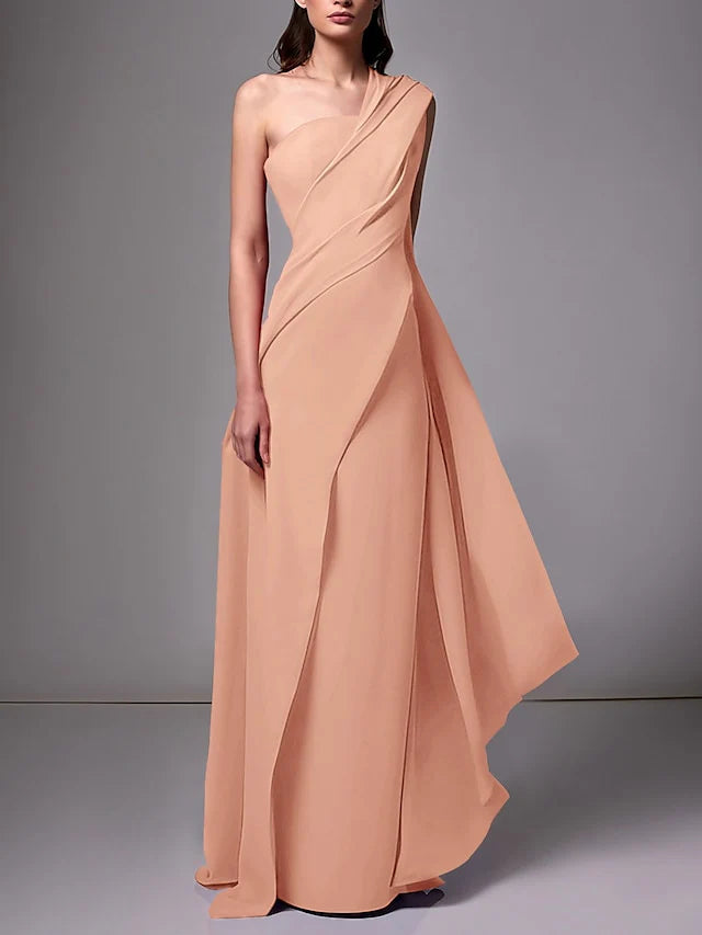 Wholesa Sheath One-Shoulder Sleeveless Evening Dresses With Pleats Ruched