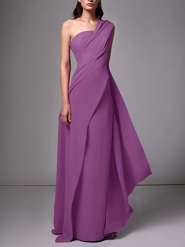 Wholesa Sheath One-Shoulder Sleeveless Evening Dresses With Pleats Ruched