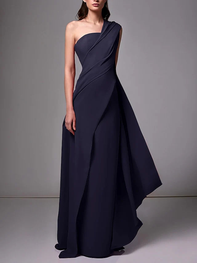 Wholesa Sheath One-Shoulder Sleeveless Evening Dresses With Pleats Ruched