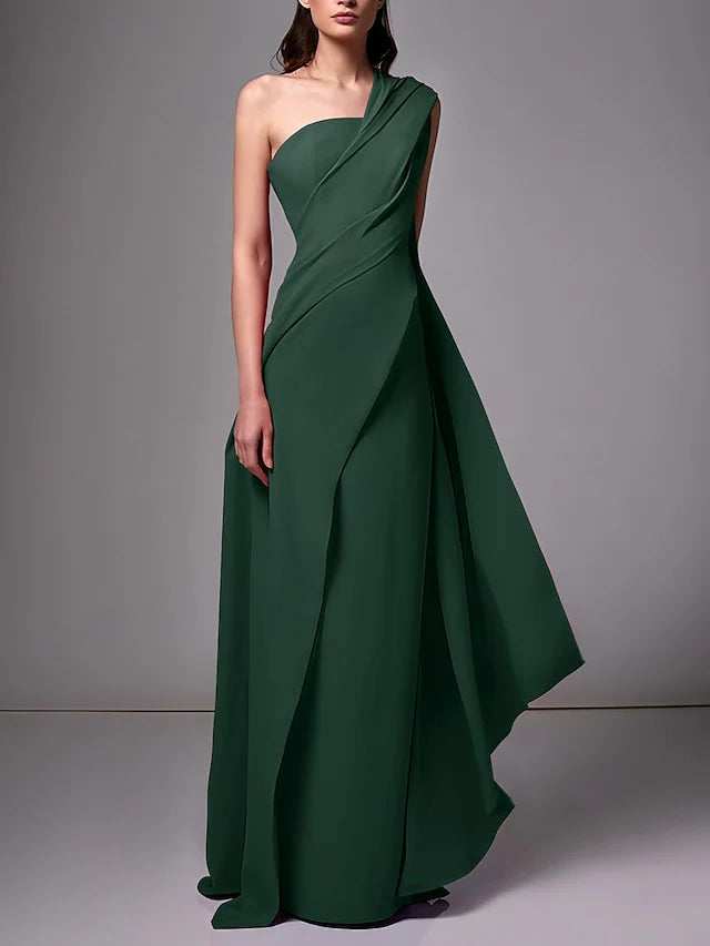 Wholesa Sheath One-Shoulder Sleeveless Evening Dresses With Pleats Ruched
