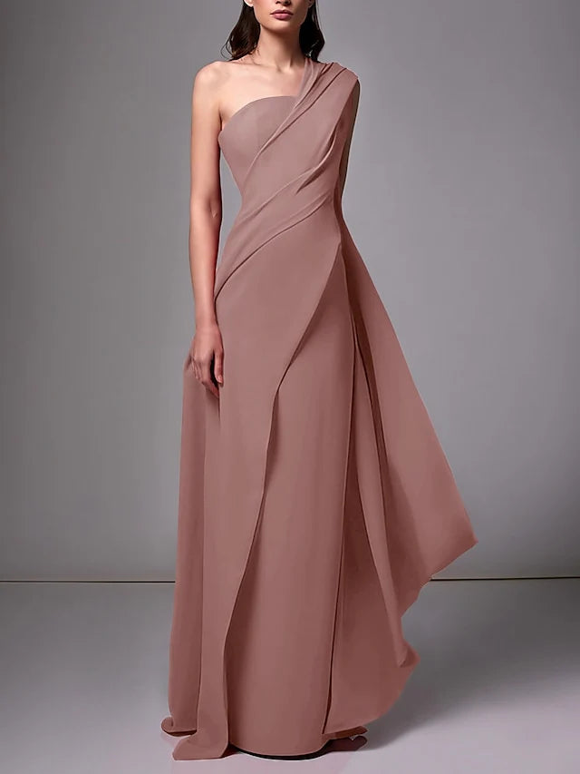 Wholesa Sheath One-Shoulder Sleeveless Evening Dresses With Pleats Ruched
