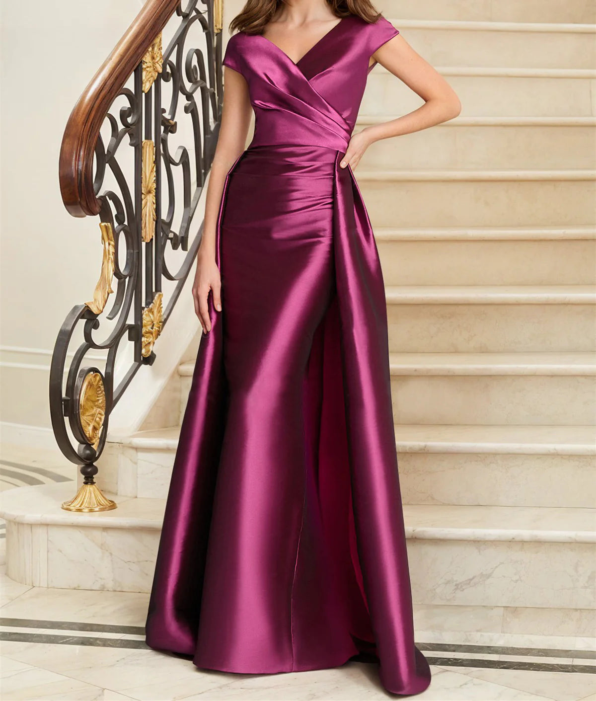 Wholesa Sheath V-Neck Sleeveless Satin Mother Of The Bride Dresses