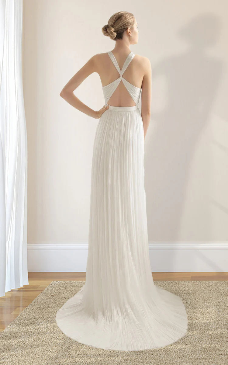 Wholesa Sheath Halter Chiffon Plaited Dress Wedding Dresses