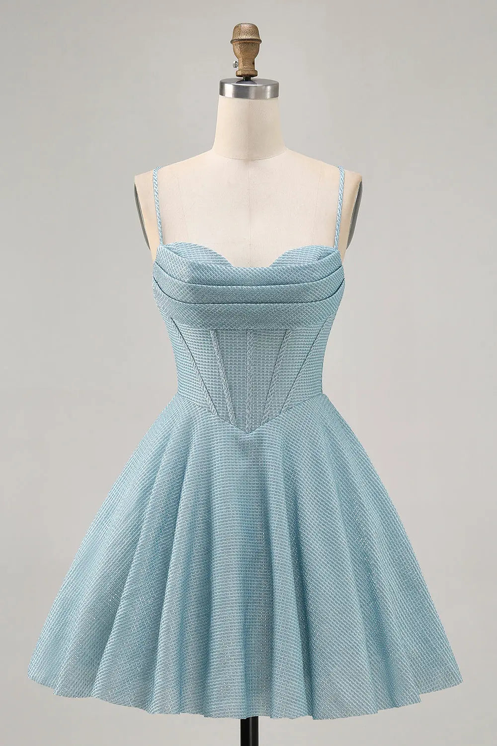 Shimmering A-Line Sweetheart Spaghetti Strap Corset Back Aqua Blue Short Homecoming Dresses