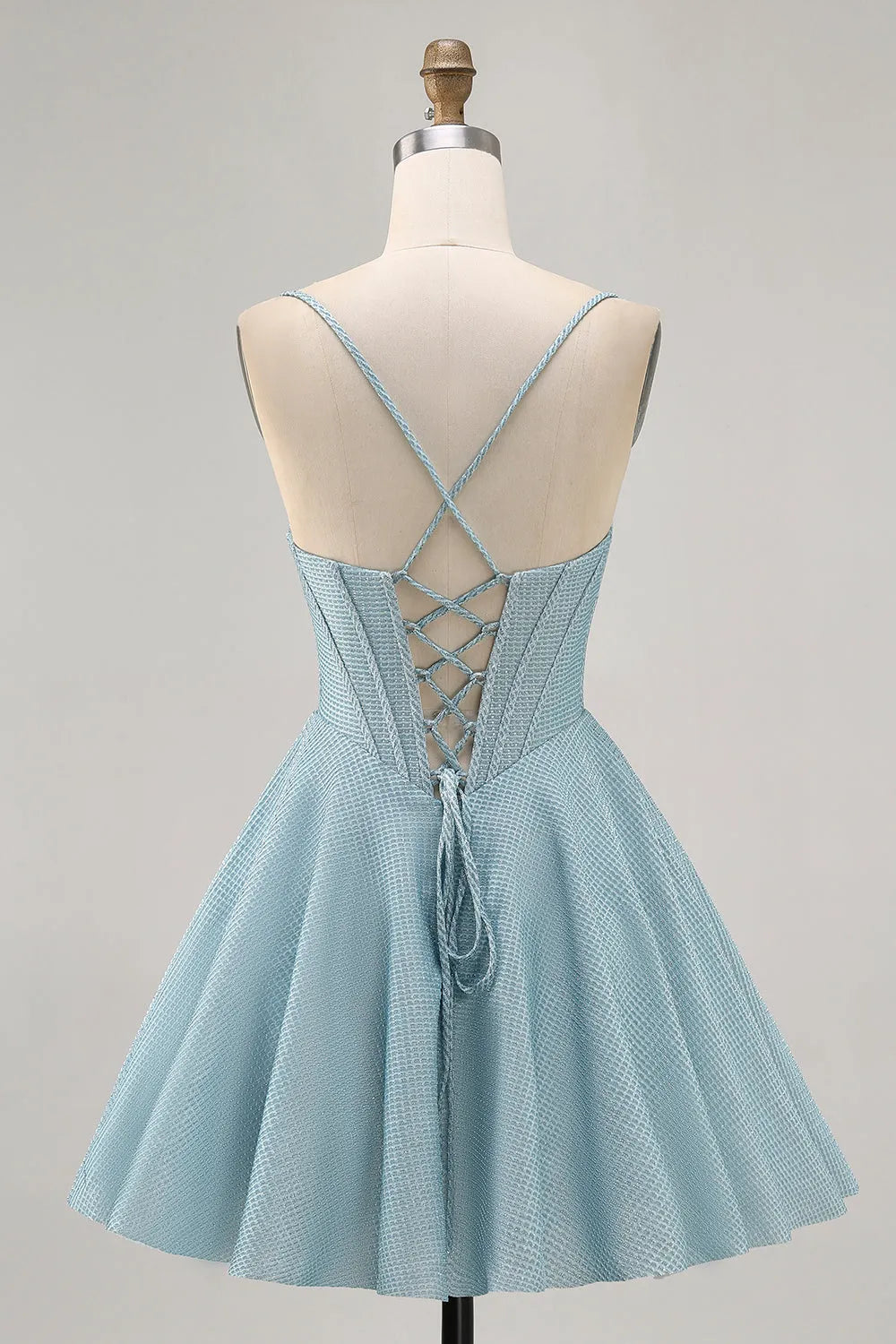 Shimmering A-Line Sweetheart Spaghetti Strap Corset Back Aqua Blue Short Homecoming Dresses