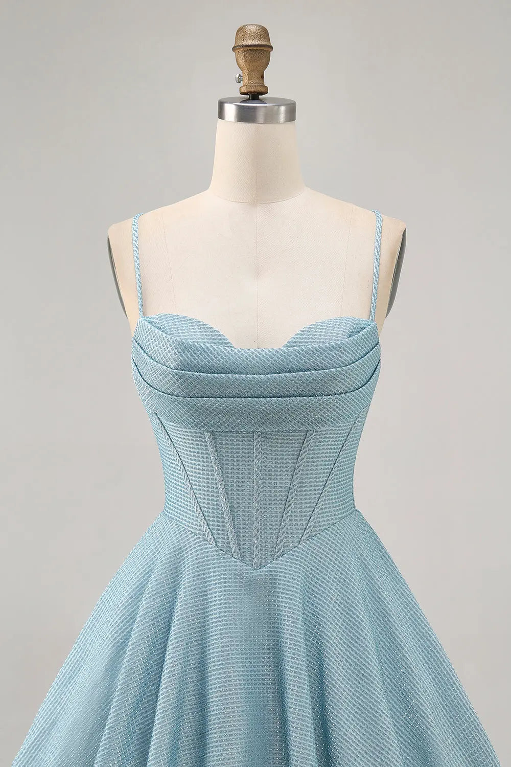 Shimmering A-Line Sweetheart Spaghetti Strap Corset Back Aqua Blue Short Homecoming Dresses