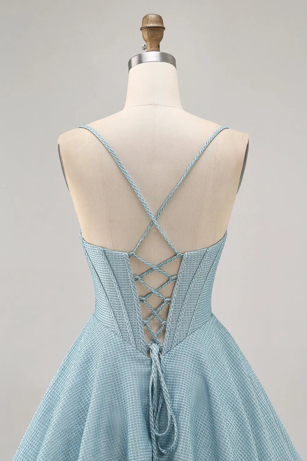 Shimmering A-Line Sweetheart Spaghetti Strap Corset Back Aqua Blue Short Homecoming Dresses