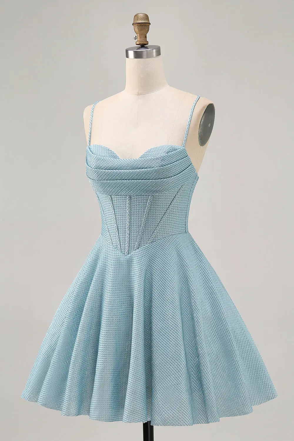 Shimmering A-Line Sweetheart Spaghetti Strap Corset Back Aqua Blue Short Homecoming Dresses