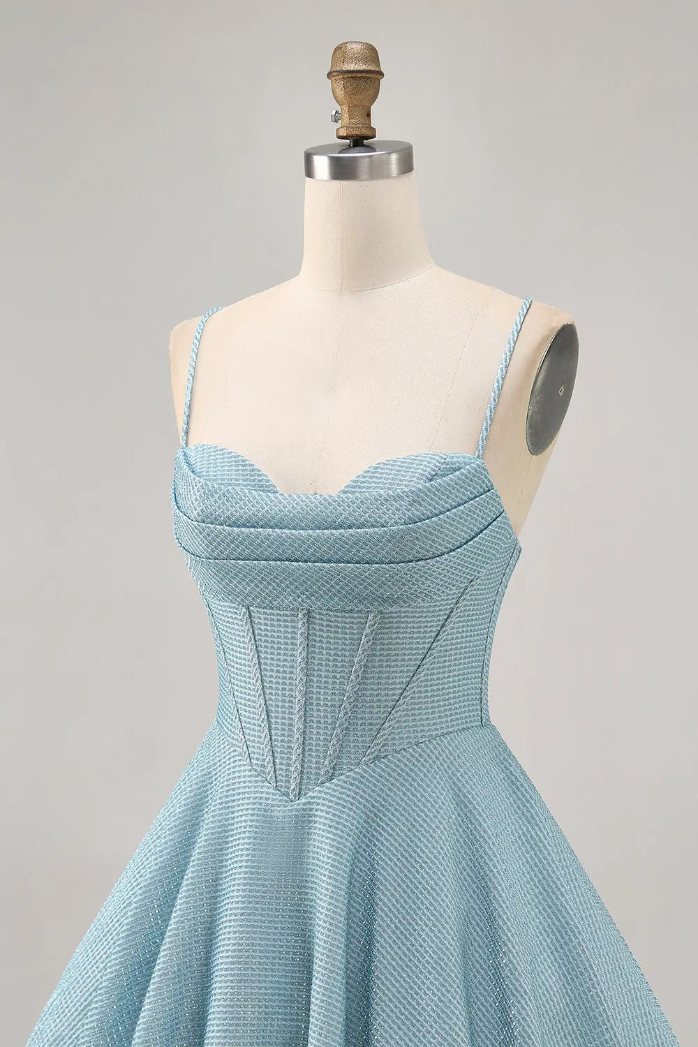 Shimmering A-Line Sweetheart Spaghetti Strap Corset Back Aqua Blue Short Homecoming Dresses