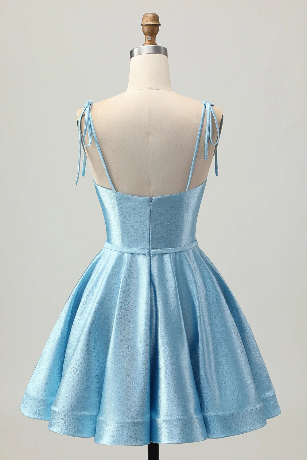 Shimmering A-Line Sweetheart Tie-Shoulder Ruched Light Blue Mini Homecoming Dress Women Party