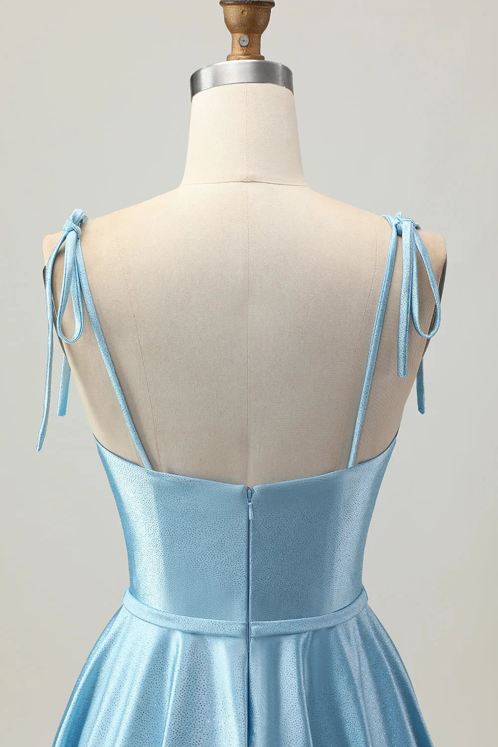 Shimmering A-Line Sweetheart Tie-Shoulder Ruched Light Blue Mini Homecoming Dress Women Party