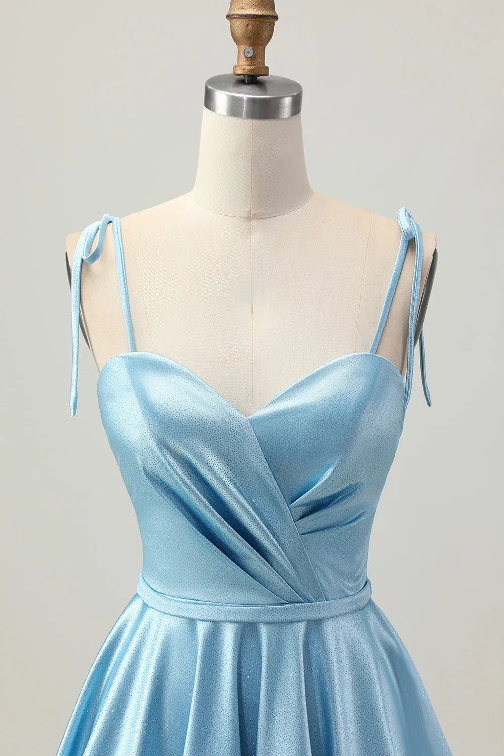Shimmering A-Line Sweetheart Tie-Shoulder Ruched Light Blue Mini Homecoming Dress Women Party