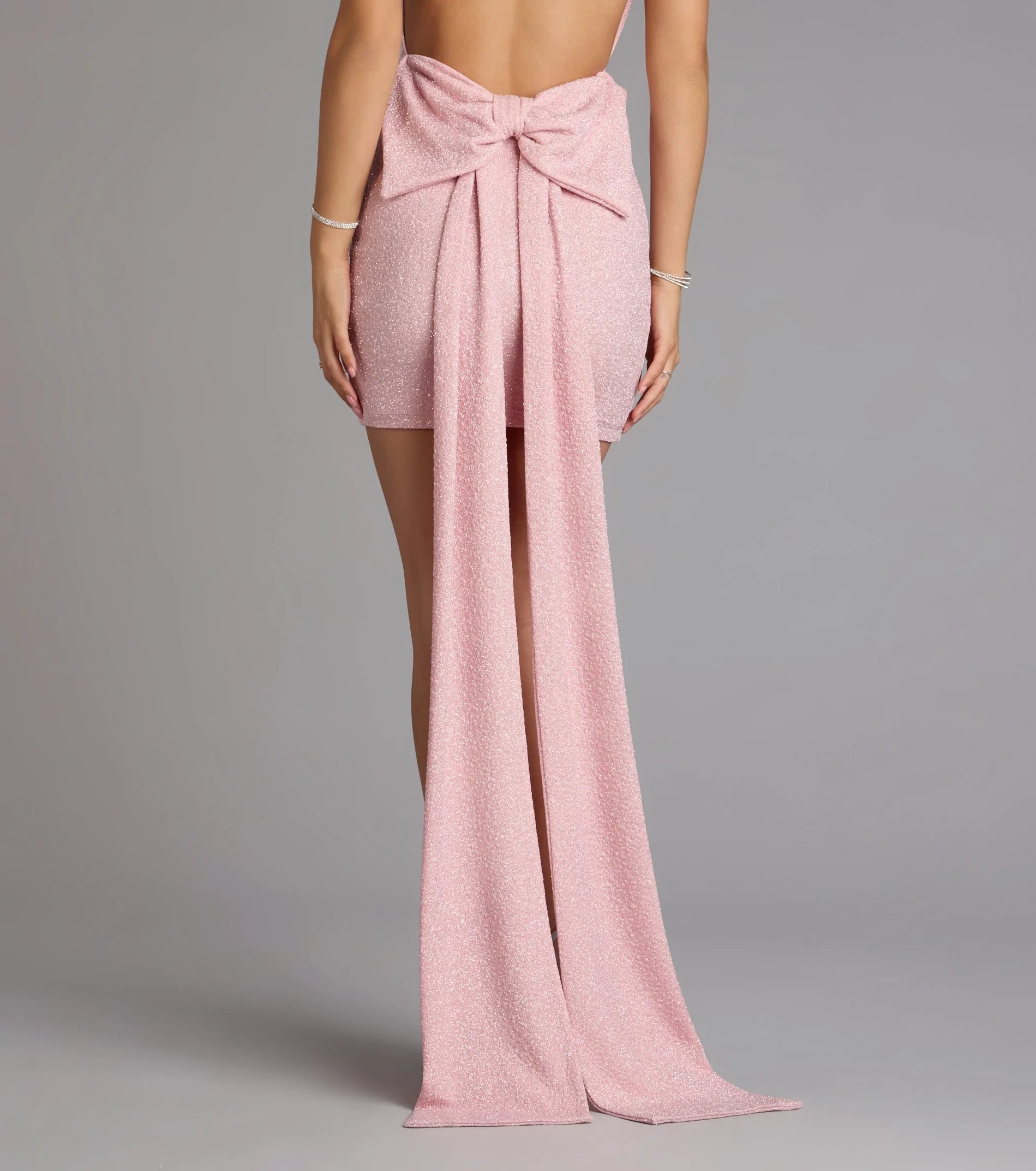 Shimmering Bodycon Square Neck Sleeveless Open Back Mini Homecoming Dresses with Bow Train