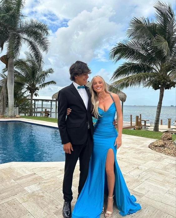 Shiny Mermaid V Neck Sleeveless Lace Up Back Train Length Evening Dress