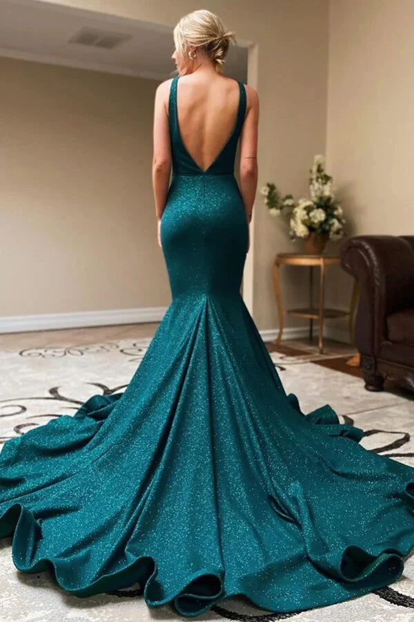 Wholesa Mermaid V-neck Prom Dresses With Slit Evening Gowns