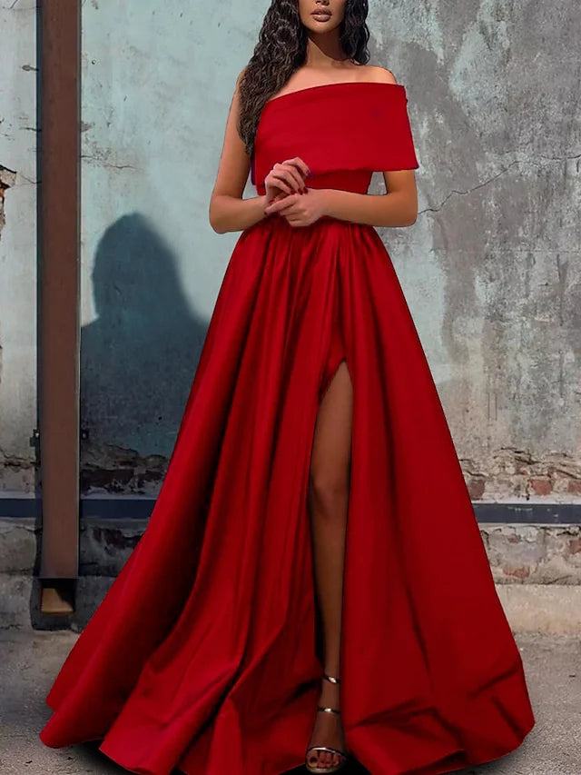 Wholesa A-Line One-Shoulder Floor-Length Prom Dresses