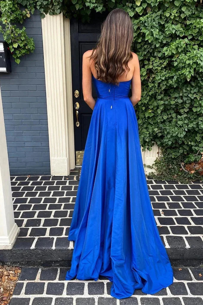 Wholesa Simple A Line Deep V Neck Long Prom Dress with Split