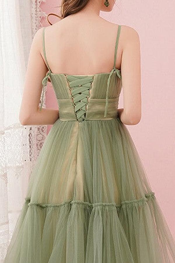 Wholesa Simple Tulle Round Neck Sage Green Homecoming Graduation Dresses