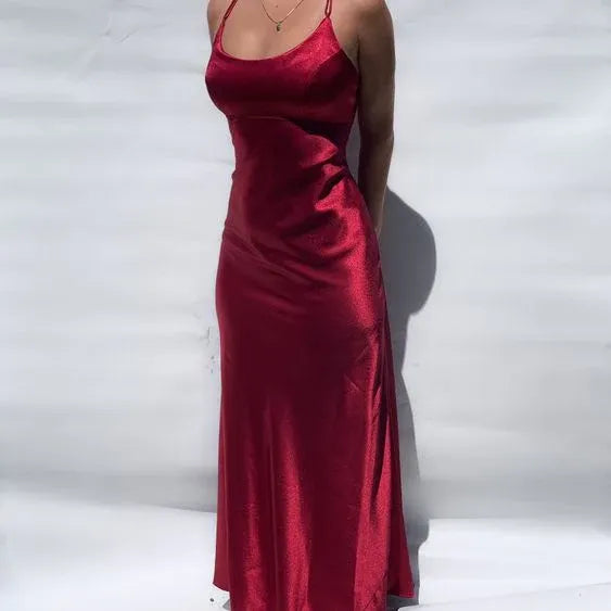 Sleek Mermaid Scoop Neck Spaghetti Strap Floor-Length Satin Formal Evening Dress