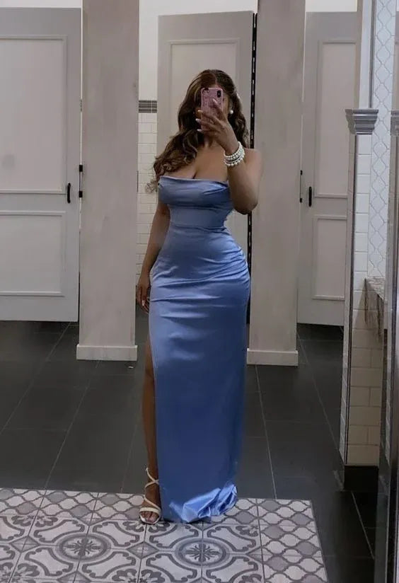 Sleek Mermaid Strapless Plain Back Floor Length Formal Evening Dress
