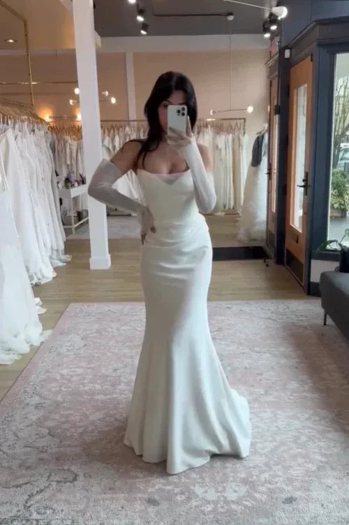 Sleek Mermaid Sweetheart Neck Off-The-Shoulder Open Back Satin Train Evening Dress