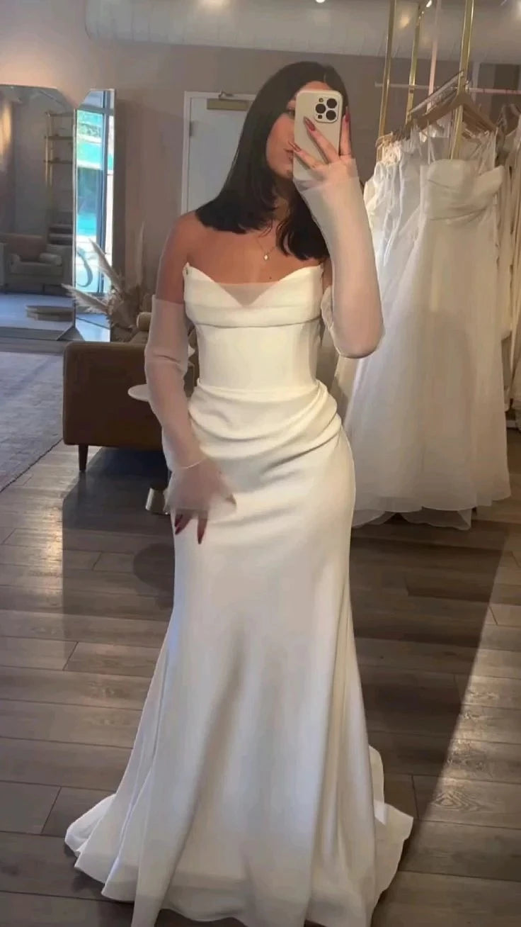 Sleek Mermaid Sweetheart Neck Off-The-Shoulder Open Back Satin Train Evening Dress