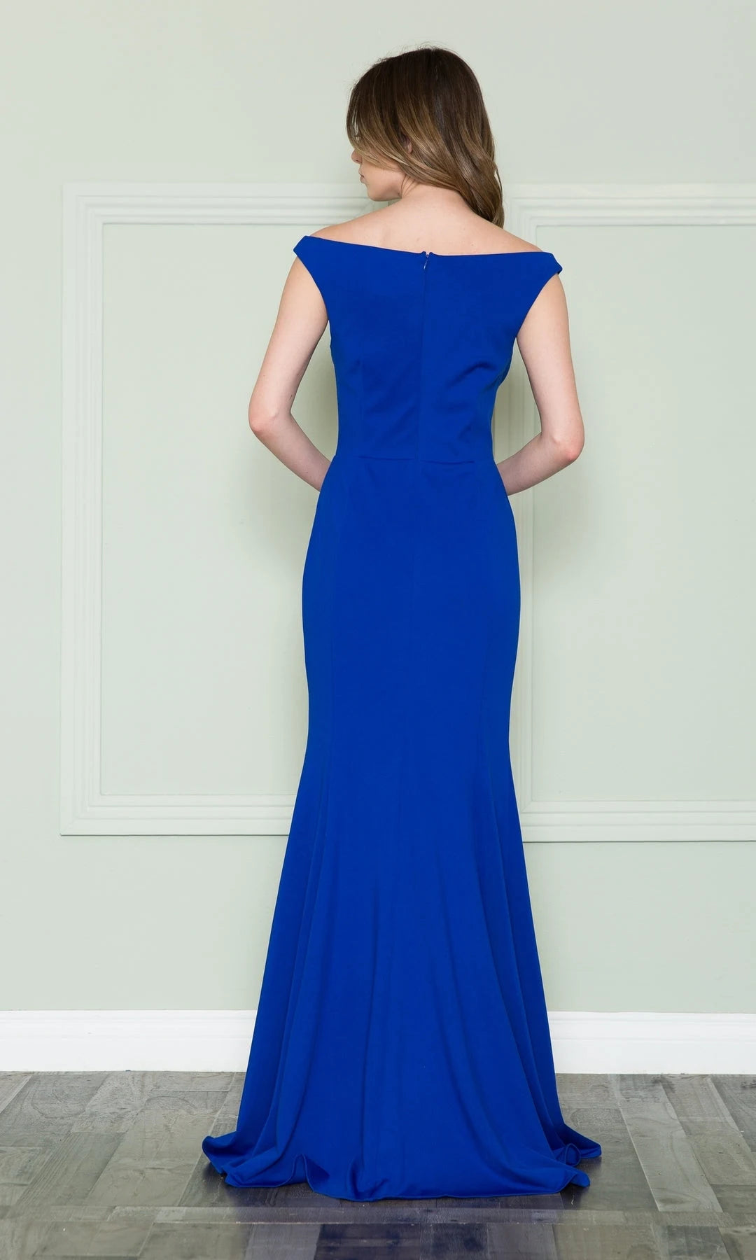 Sleek Fitted Bateau Sleeveless Slit Evening Blue Maxi Prom Dresses Women