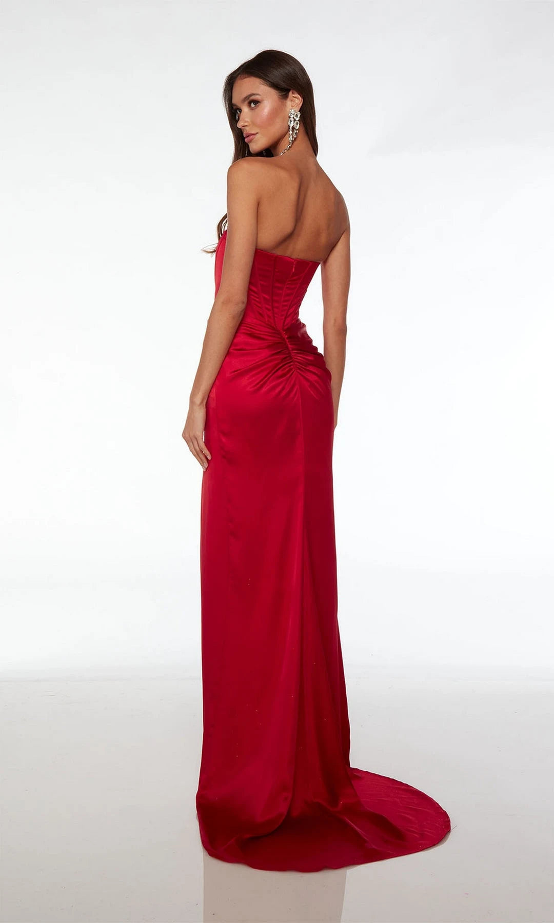 Sleeveless Fitted Strapless Corset Slit Red Long Prom Dresses Women Gown