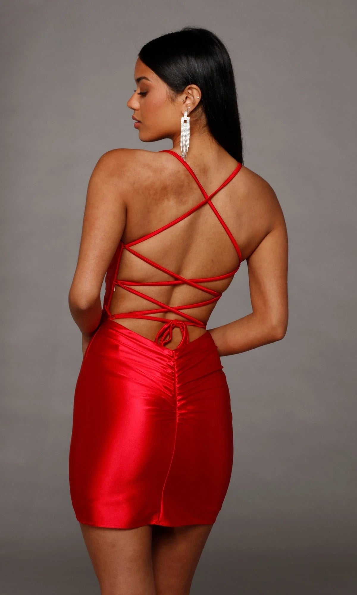 Slinky Bodycon V-Neck Sleeveless Backless Ruched Bronze Mini Homecoming Dresses For Women
