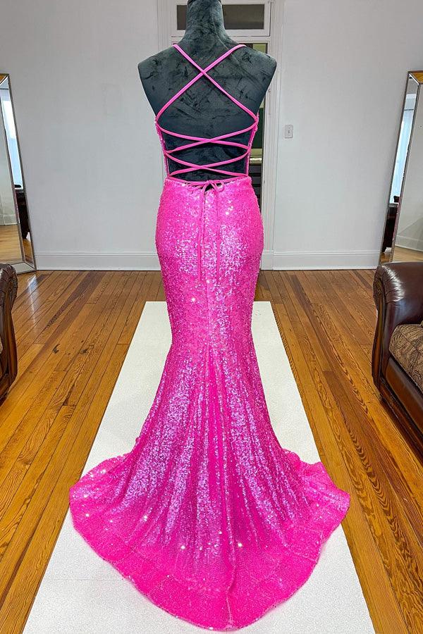 Wholesa Mermaid Sparkle Orange Sequin Long Prom Formal Dress