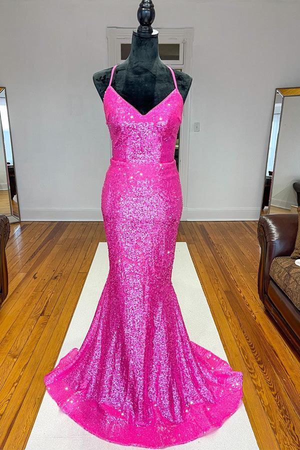 Wholesa Mermaid Sparkle Orange Sequin Long Prom Formal Dress