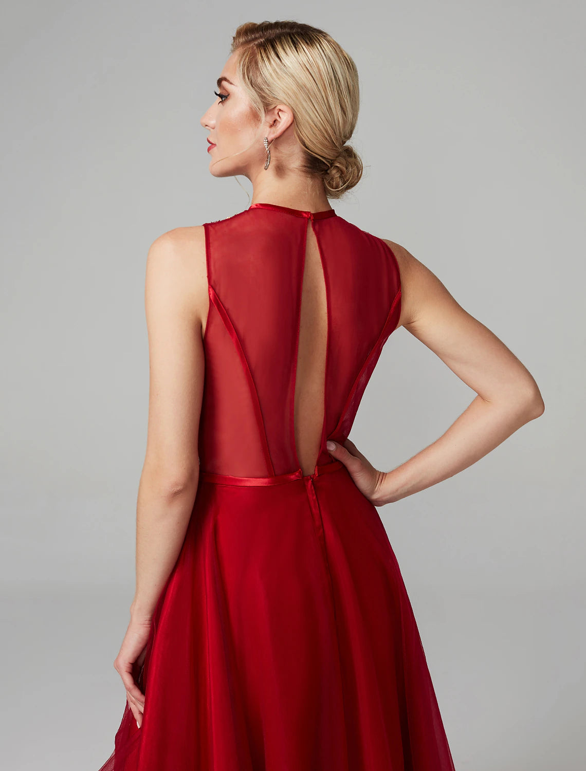 Sparkling A-Line Jewel Neck Asymmetrical Sequin Cocktail Party Dress.