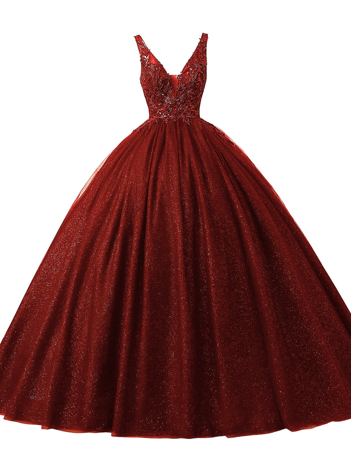 Sparkling Sequin Ball Gown V-Neck Floor Length Prom Quinceanera Dress.