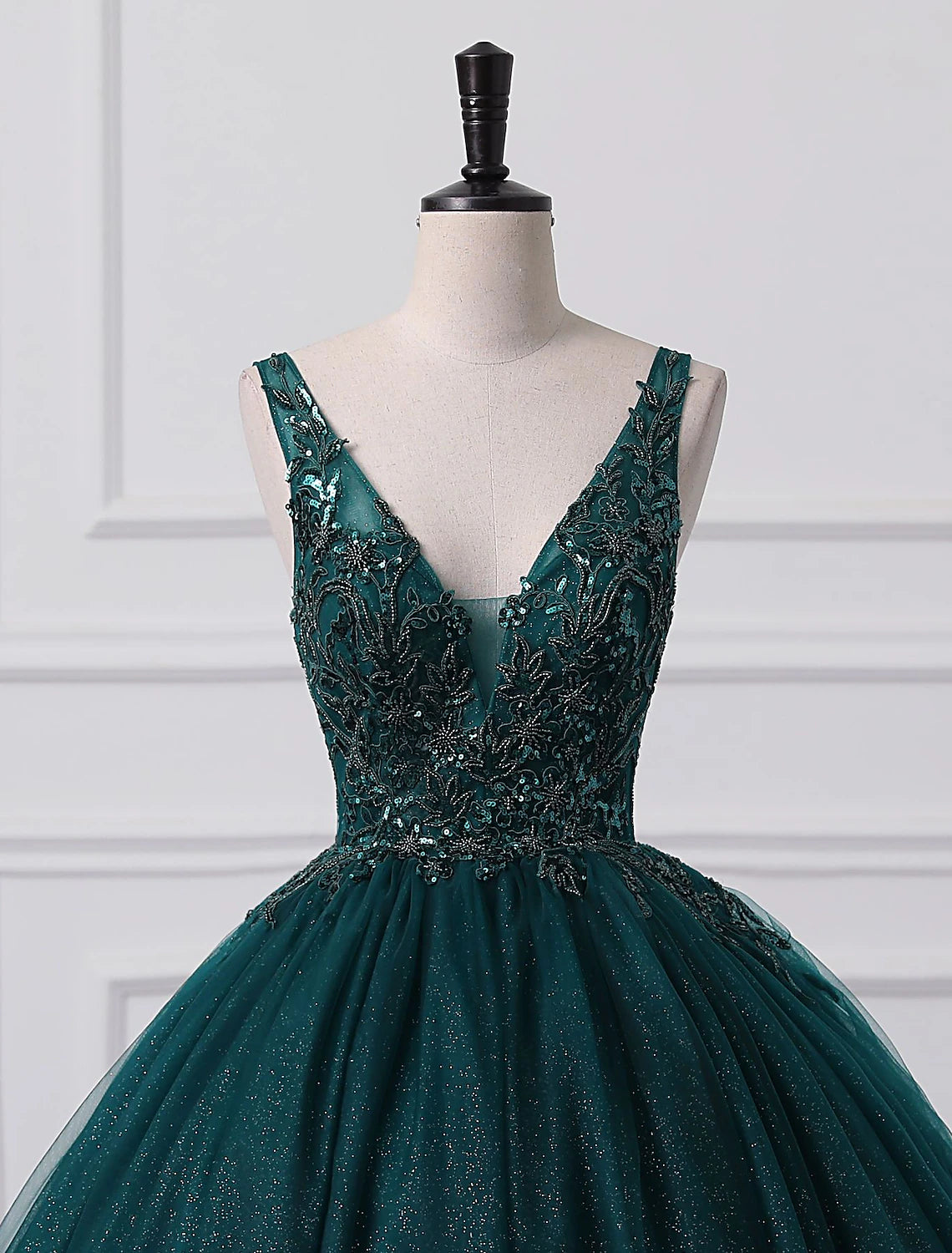 Sparkling Sequin Ball Gown V-Neck Floor Length Prom Quinceanera Dress.