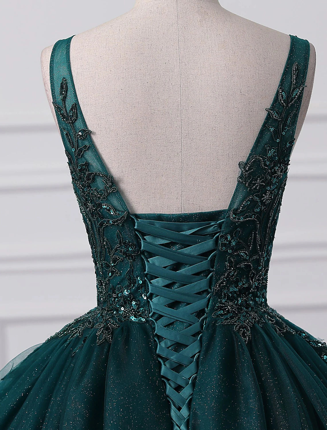 Sparkling Sequin Ball Gown V-Neck Floor Length Prom Quinceanera Dress.