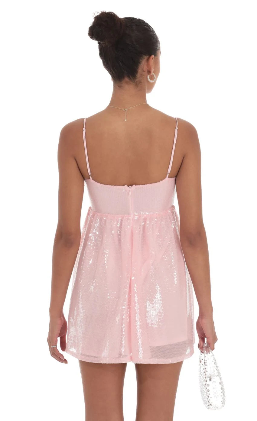 Sparkling A-Line Sweetheart Sleeveless Bow Sequin Pink Mini Homecoming Dress For Women