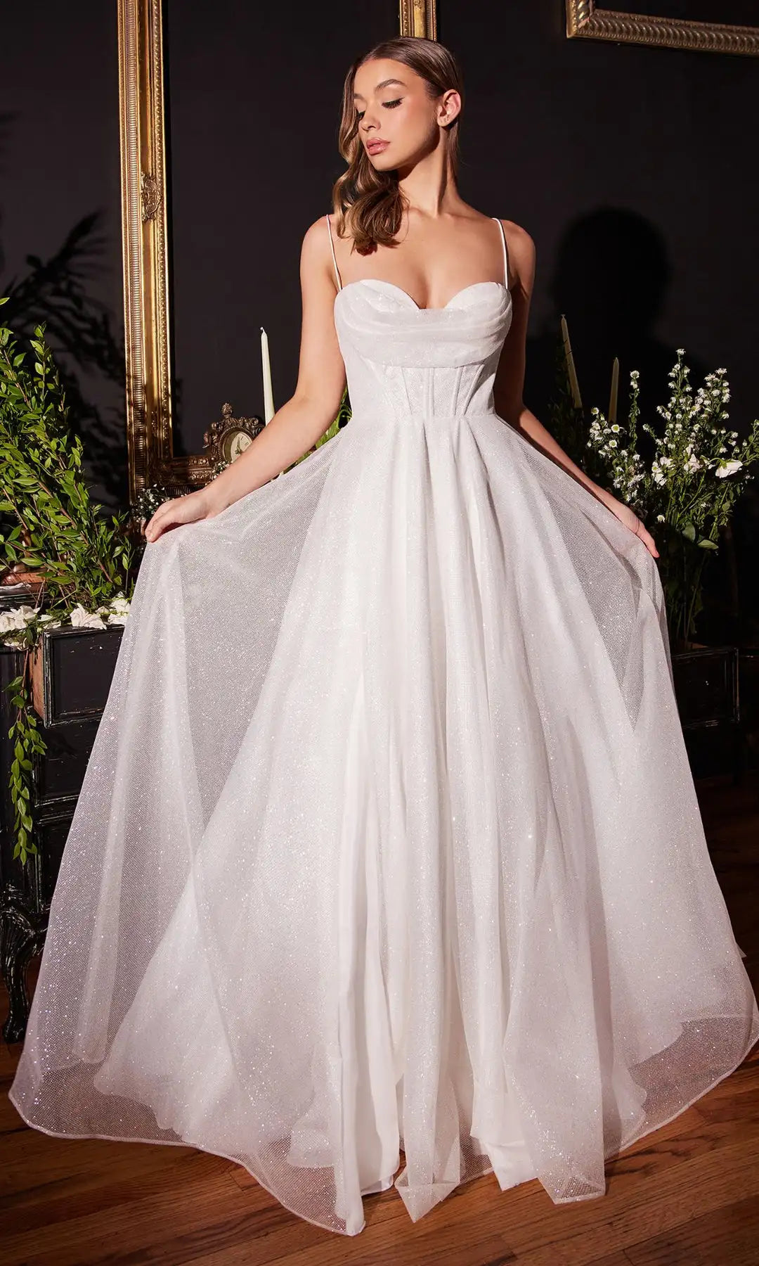 Sparkling A-Line Sweetheart Sleeveless Corset Slit White Long Prom Dresses Women