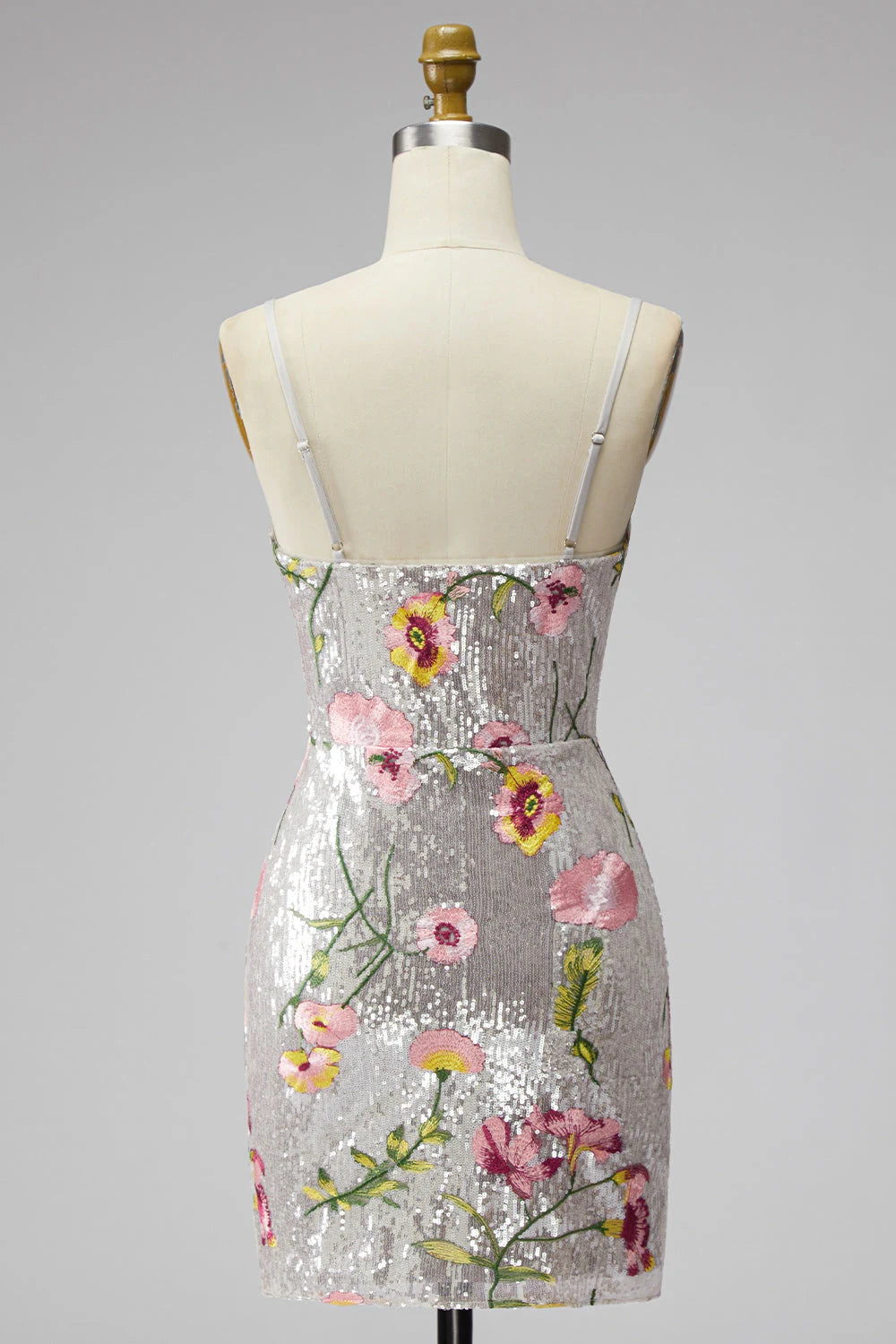 Sparkling Sheath V-Neck Sleeveless Floral Sequin White Mini Homecoming Dress