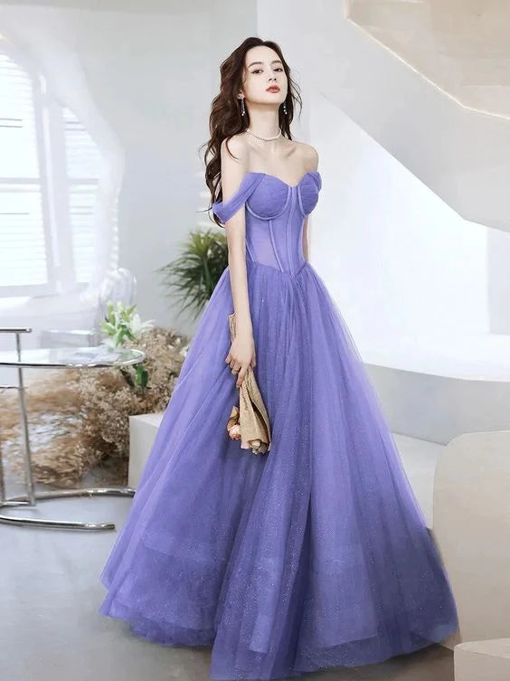Stunning A-line Off-the-shoulder Sweetheart Corset Back Floor Length Prom Dress