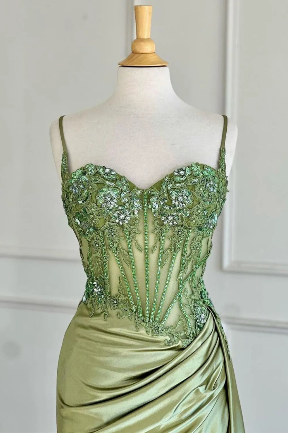 Wholesa Mermaid Spaghetti Straps Long Prom Dress with High Slit