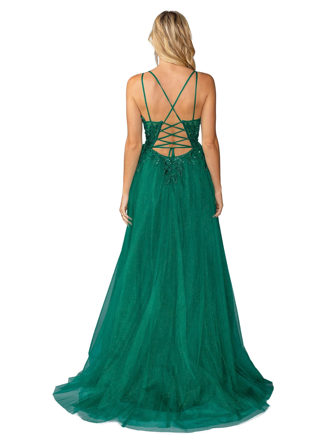 Stunning A-Line Sweetheart Sleeveless Slit Backless Emerald Long Prom Dresses