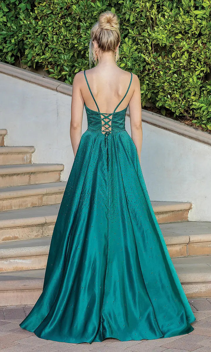 Stunning A-Line V-Neck Sleeveless Corset Beaded Green Long Prom Dresses Women