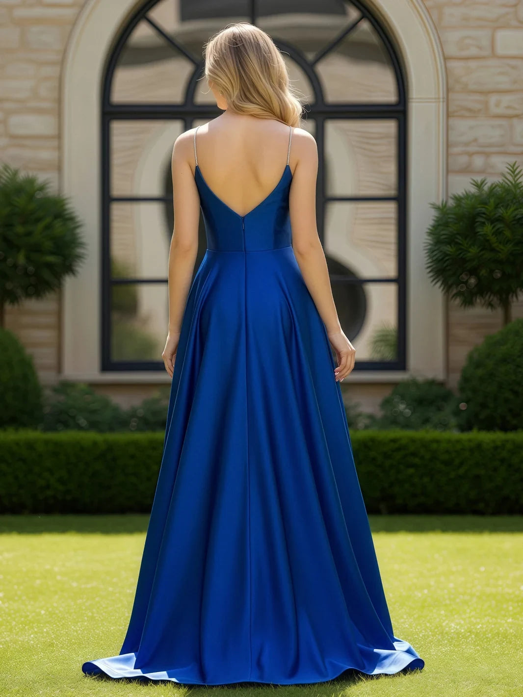 Stunning A-Line V-Neck Sleeveless Royal Blue Floor-Length Prom Gown