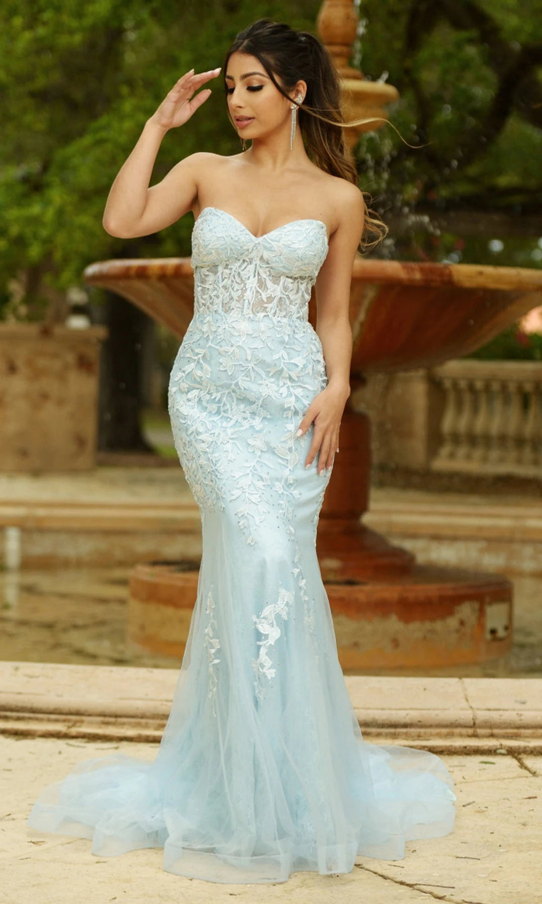 Stunning Mermaid Sweetheart Sleeveless Corset Embroidered Blue Long Prom Dresses Women