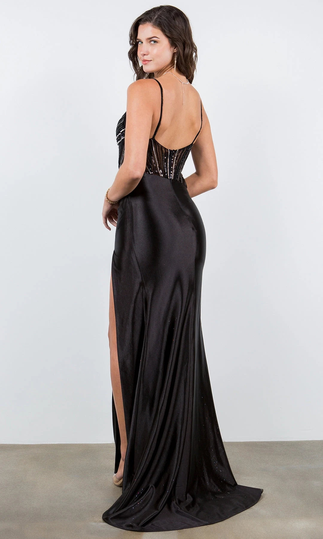 Stunning Sheath Sweetheart Sleeveless Beaded Slit Black Prom Dresses Women Gown