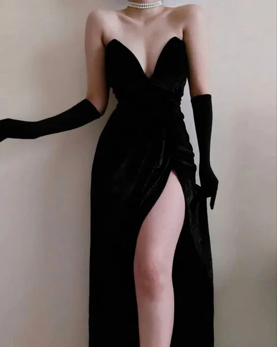 Sultry Mermaid Strapless Sweetheart High-Slit Plain Back Floor-Length Formal Evening Dress