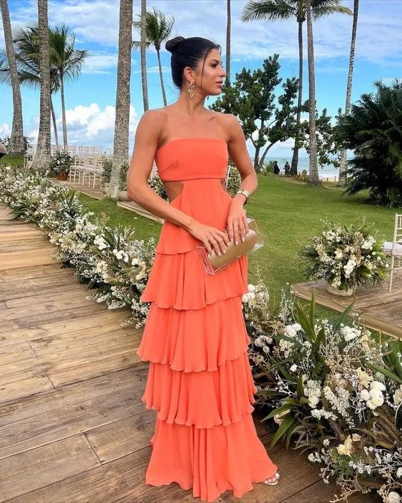 Sunny A-Line Strapless Cut-Out Plain Back Floor Length Formal Evening Dress
