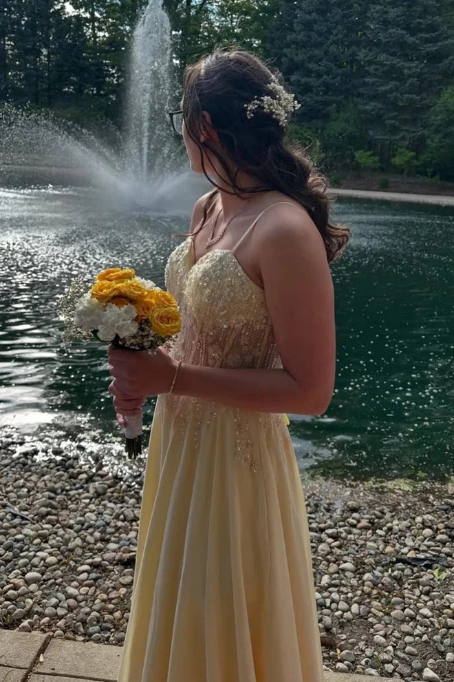 Sunny A-Line Sweetheart Spaghetti Strap Lace-Up Floor Length Formal Prom dresses