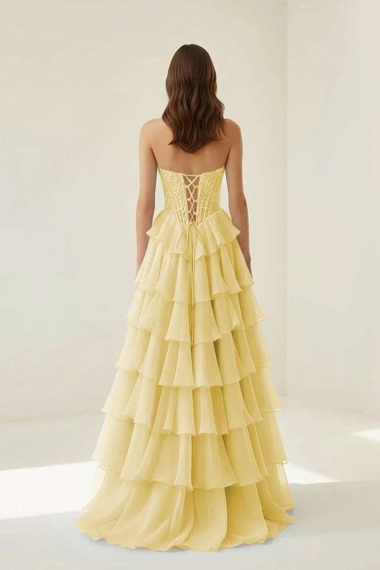 Sunny Mermaid Sweetheart Strapless Lace-Up-Back Ruffled-Hem Floor-Length Prom Dress