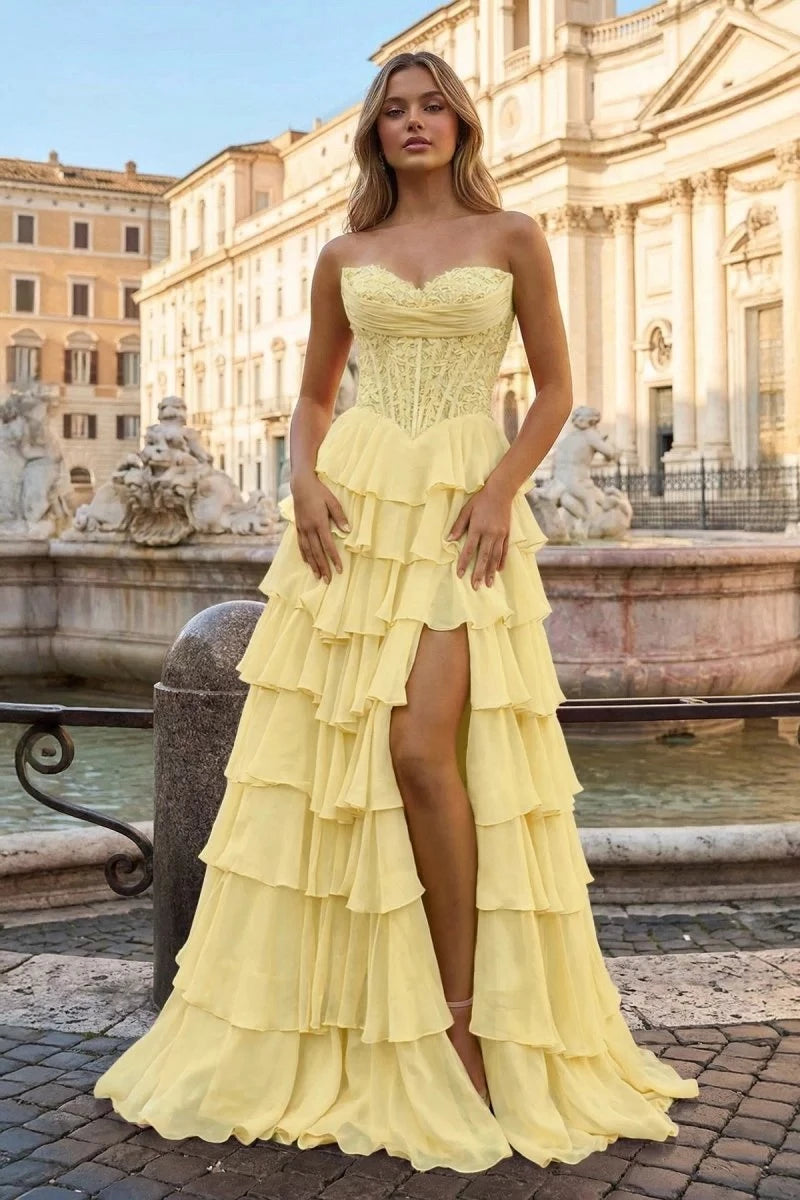 Sunny Mermaid Sweetheart Strapless Lace-Up-Back Ruffled-Hem Floor-Length Prom Dress